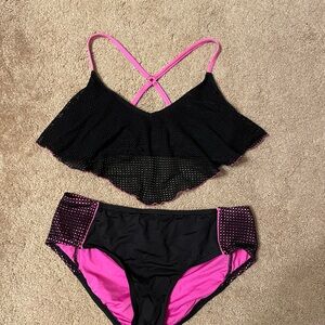 Black & Hot Pink Bikini Swimsuit sz S by Betsy Johnson
